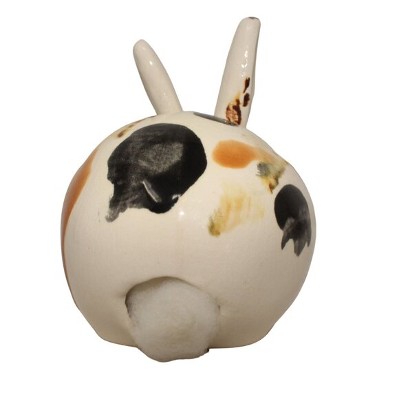 VTG Handmade Pottery Multicolored Rabbit Bunny Rolled Cotton Holder Bathroom - Picture 7 of 10